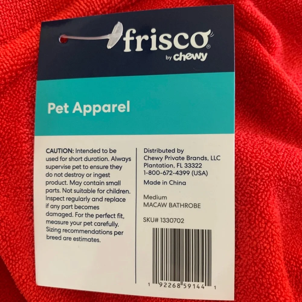 Frisco Red Colorful Macaw Terrycloth Bathrobe For Dog or Cat Medium NWT